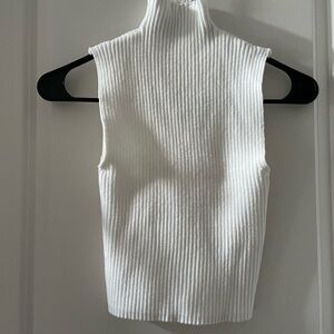 Zara White Ribbed High Neck Tank Top